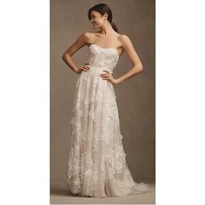 WATTERS Arien Ivory 3D Floral Corset Ball Gown Wedding Dress 14 NWT
